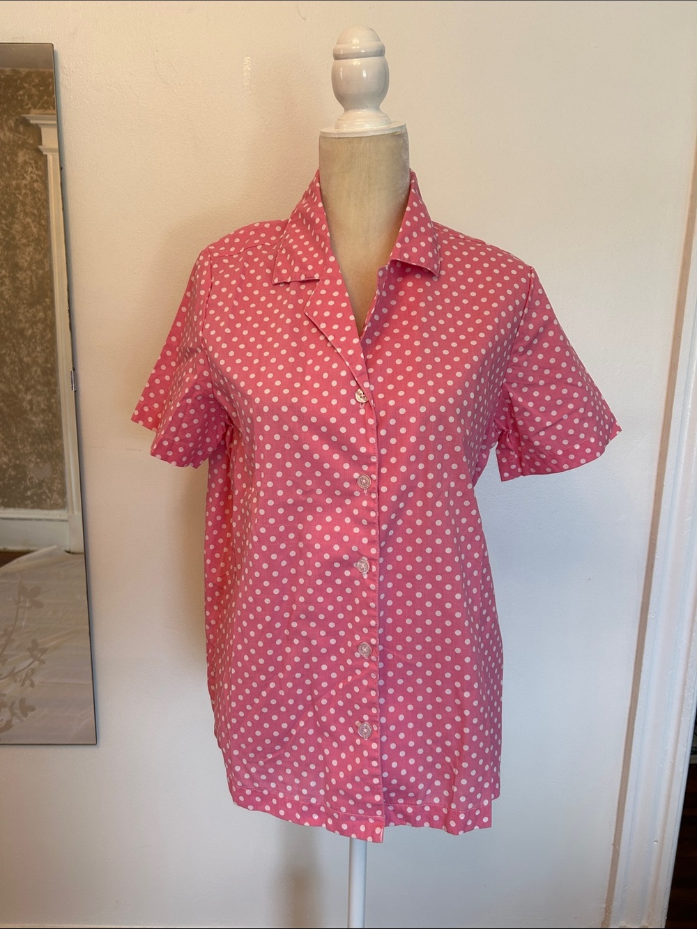 Blair Pink and White Polka Dot Button-Down Shirt